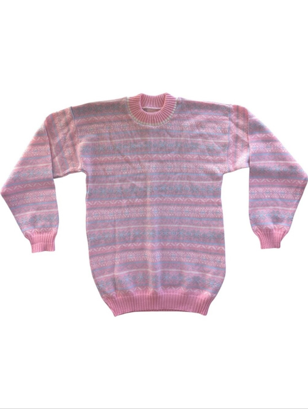 Vintage Sears Made in Canada Pink Fair Isle Nordic Knit Sweater Small